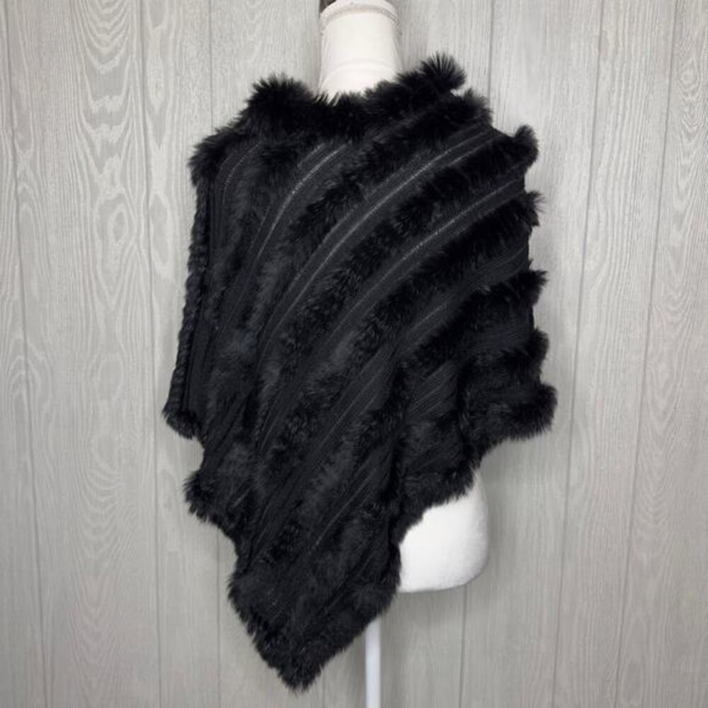 bdba black rabbit fur poncho‎ shrug